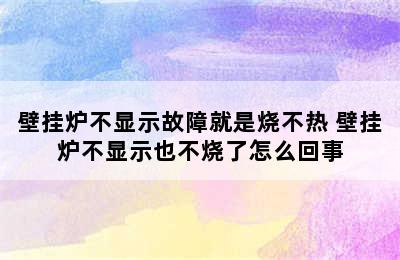 壁挂炉不显示故障就是烧不热 壁挂炉不显示也不烧了怎么回事